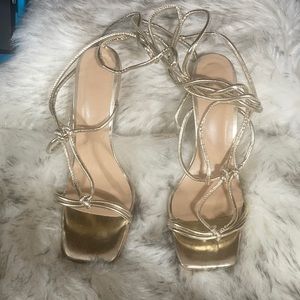 LISHAN Women's Square Open Toe High Heel Lace Up Sandals Size 8